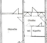 3 szobás lakás alaprajza loggiával, konyhával, hálószobával, nappalival és fürdőszobával.