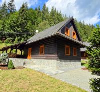 A Jarabe-ban van egy faház, amelyet erdő vesz körül, fa burkolattal és kő alappal.