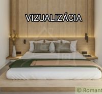 Hálószoba családi házban fa dekorációval és egyszerű berendezéssel.