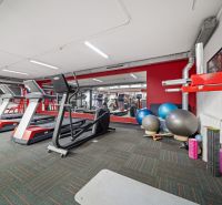 Fitneszközpont futópadokkal és edzőeszközökkel kereskedelmi helyiségekben.