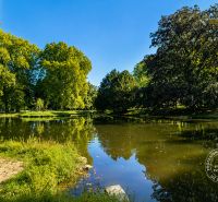 Folyó parttal a Vincent Šikula utcai parkban, Stupava, nem messze egy 2 szobás lakástól.