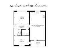 3 szobás lakás alaprajza hálószobával, nappalival konyhával és loggiával.