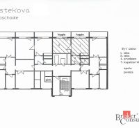 A pozsonyi-Petržalka-i Šustekova garzonlakás alaprajza, 9. emelet, két loggiával.