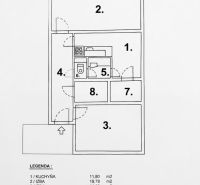 Egy 65,15 m²-es, erkélyes, konyhás és gardróbos 2 szobás lakás alaprajza.