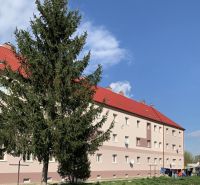 Épület piros tetőkkel és előtte egy fa, a Vasút utcán Ipolyságon.