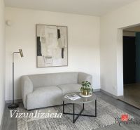 Szoba egy egyszobás lakásban kanapéval, képpel és fa dekorációjú padlóval.