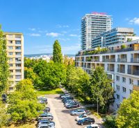 Kilátás egy háromszobás lakásból a Rumančekova utcában, Pozsony - Ružinov, parkkal és parkolóval.
