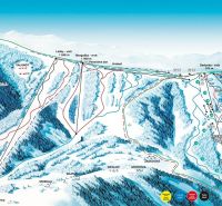 Veľká Rača síterep térképe, Oščadnica, kijelölt sípályákkal és freeride területekkel.