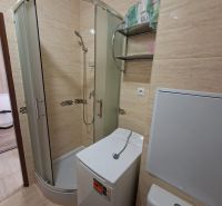 Zuhanykabin mosógéppel és WC-vel a garzonlakásban.