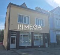 Üzlethelyiségeket tartalmazó épület a Szabadság téren, Homonnán.