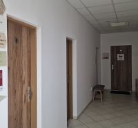Irodák fehér falakkal és fa dekorációjú ajtókkal különböző cégek számára.