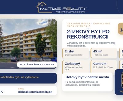 Eladó 2 szobás lakás, 2 szobás lakás, M. R. Štefánika, Zvolen, Szlovák
