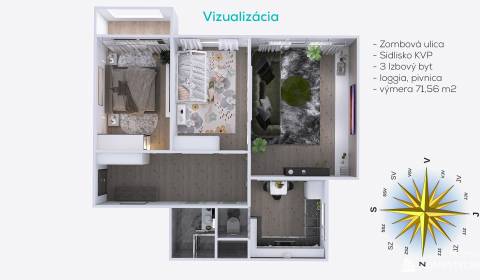 3 szobás lakás, Zombova, eladó, Košice - Sídlisko KVP, Szlovákia