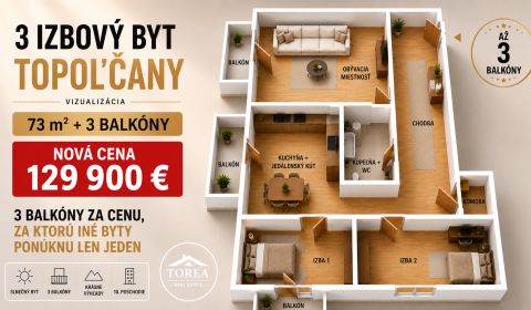 Eladó 3 szobás lakás, 3 szobás lakás, Topoľčany, Szlovákia