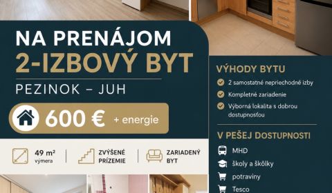 Kiadó 2 szobás lakás, 2 szobás lakás, Bystrická, Pezinok, Szlovákia