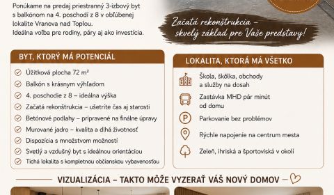 Eladó 3 szobás lakás, 3 szobás lakás, Lúčna, Vranov nad Topľou, Szlová