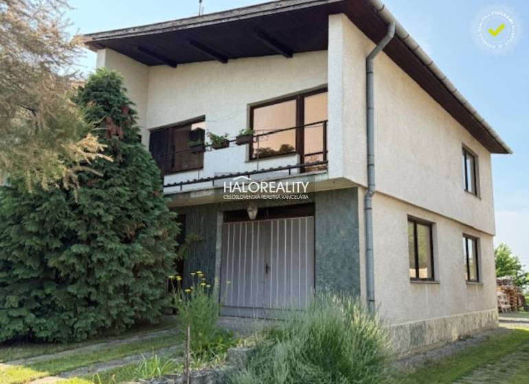 Családi ház Borsán, két szinttel, kerttel és tűlevelű fákkal.
