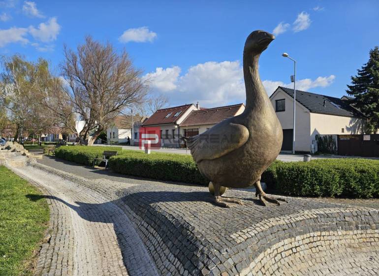A szlovákiai Grobban található libaszobor, zölddel és házakkal körülvéve, telkek - kereskedelmi célra.