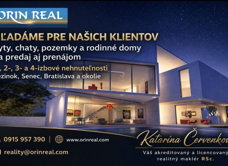 Családi ház üveg homlokzattal, esti égbolt, Orin Real ingatlaniroda elérhetőségei.