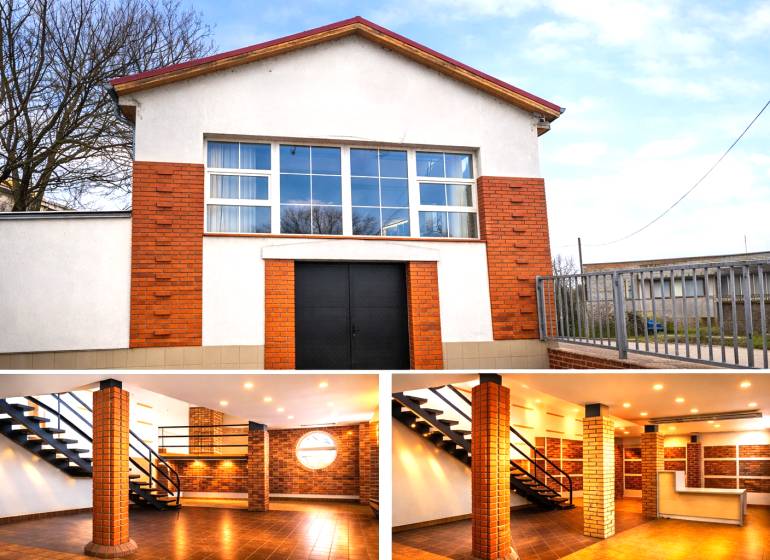 Üzlethelyiségek a Nagyszombati Pozsonyi utcában, téglaburkolattal és dekor padlóval.