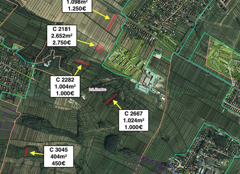 Légi felvétel a mezőgazdasági és erdőterületek eloszlásáról Hozelecben.