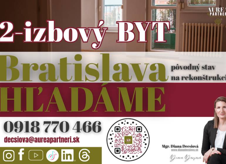 2 szobás lakást keresek Pozsonyban felújításra.