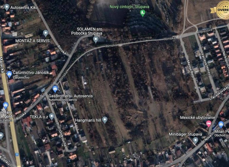 Légi felvétel a telkekről - lakóhely Stupaván, a Rímska utcában.