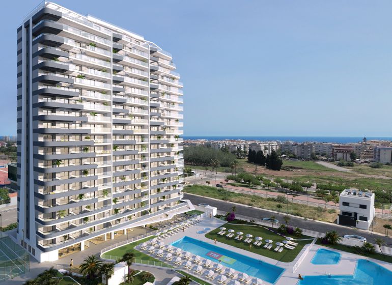 Épület medencével és sportlétesítményekkel Canet d'En Berenguerben, ideális nyaraló apartmannak.