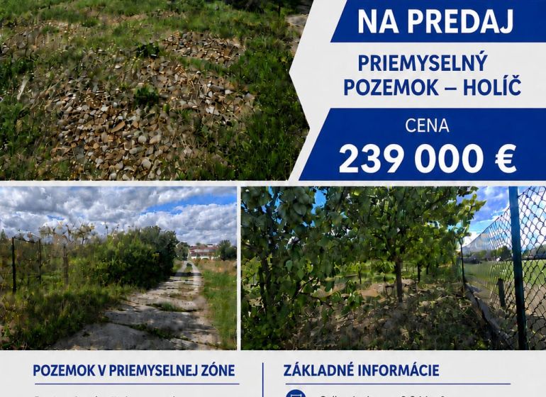 Ipari terület Holíčban épülettel, kerítéssel és megközelítési úttal.