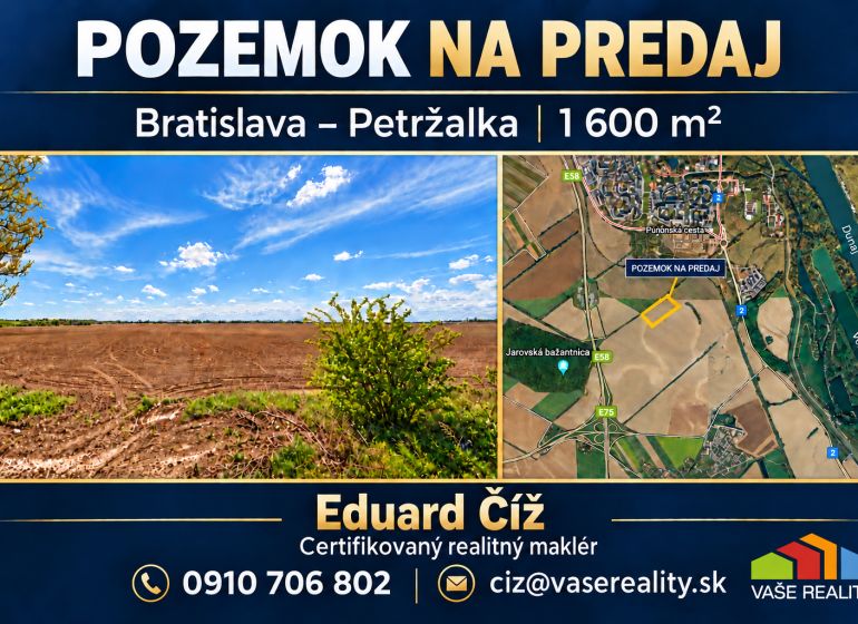 Pozemek eladás Bratislavában - Petržalka, 1600 m², kereskedelmi hasznosítás.