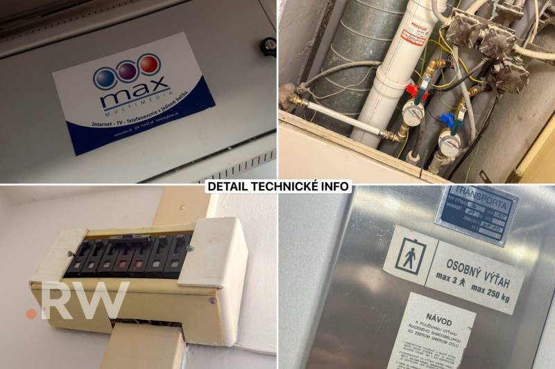 Technikai részletek az elektromos szerelésről, mérőórákról és a lift működéséről egy egyszobás lakásban.