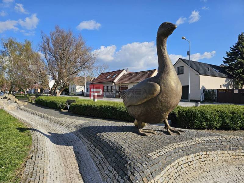 A szlovákiai Grobban található libaszobor, zölddel és házakkal körülvéve, telkek - kereskedelmi célra.