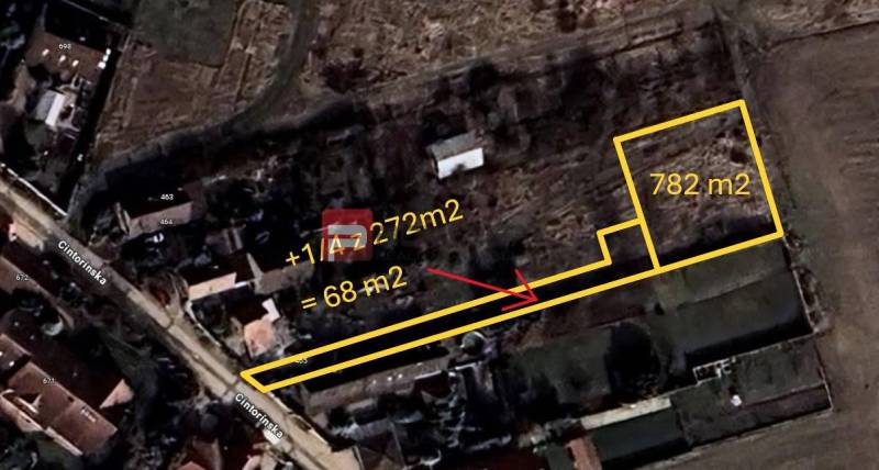 Légi felvétel egy 782 m²-es telekről a Cintorínska 463 utcában.