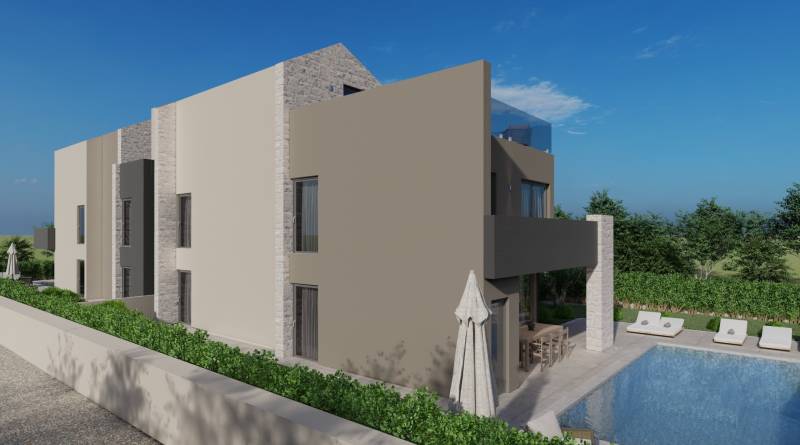Villa medencével, terasszal és zölddel a gondozott kertben Porečben.