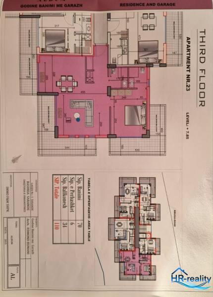 A rekreációs apartman harmadik emeletének alaprajza, 110 m² alapterülettel.