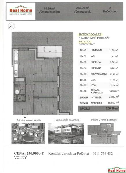 3 szobás lakás tervezése 74,99 m²-es területtel és 182 m²-es terasszal.