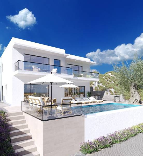 Villa Dućiban medencével és terasszal, kilátással a természetre.