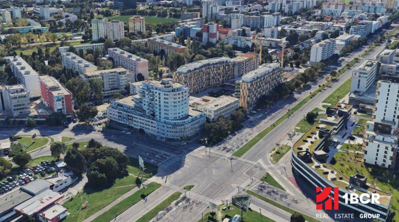 Légi felvétel Pozsony - Újváros városrészről a Trnavská úton.
