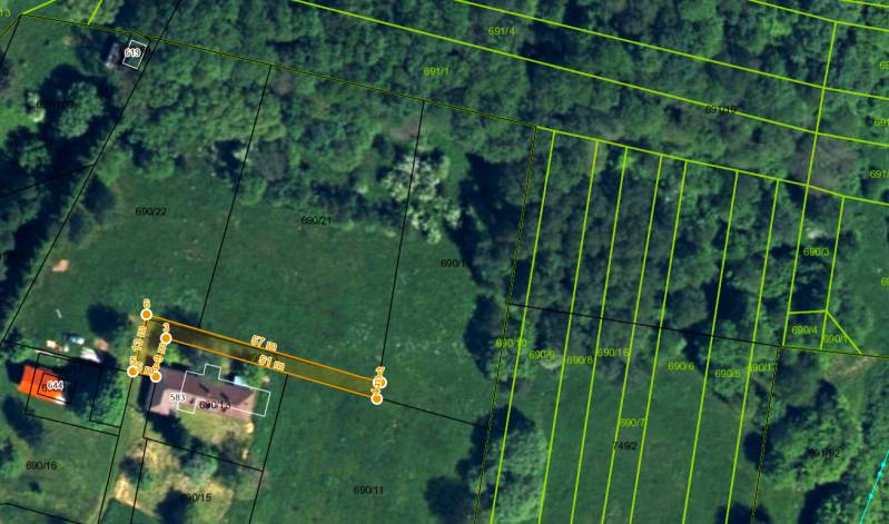 Pozemková mapa Veľkej Lehoty s hranicami parciel rekreačných pozemkov.