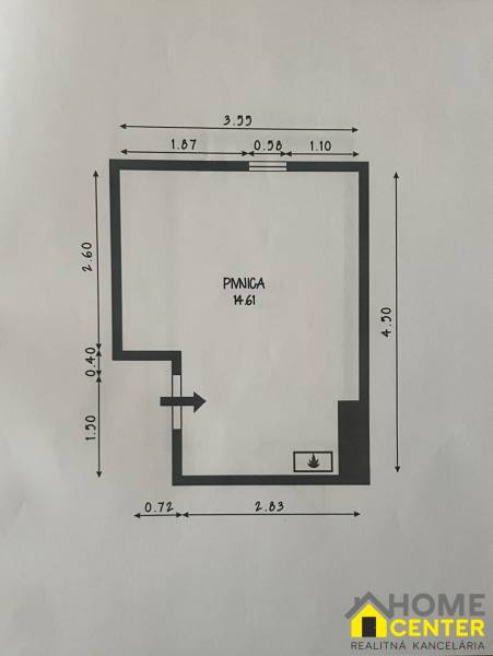 A 3 szobás lakás 14,61 m²-es alagsori alaprajza.