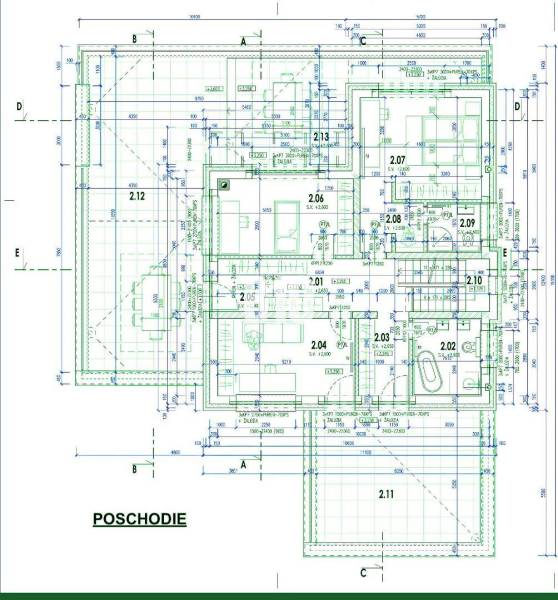 Emelet családi ház helyiségek elrendezésével, az alaprajz jelzi a méreteket és az elrendezést.
