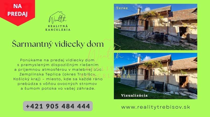 Eladó vidéki családi ház Zemplínska Teplica körútján tágas kerttel.