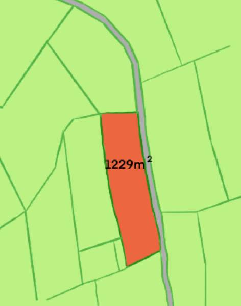 Oščadnica üdülőterületének térképe, Oščadnica, a 1229 m²-es telekkel megjelölve.