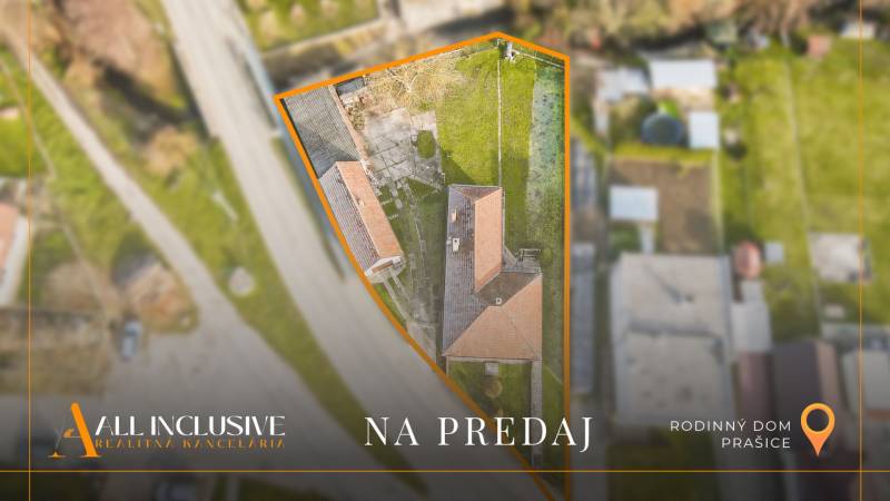Családi ház légifelvétele a Prašice-i Nemečkovská utcában, telekkel együtt.