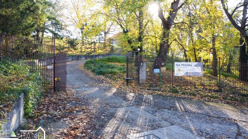 Bejárati kapu a kereskedelmi telkekhez Szárazpatakon, őszi színes lombkoronával körülvéve.