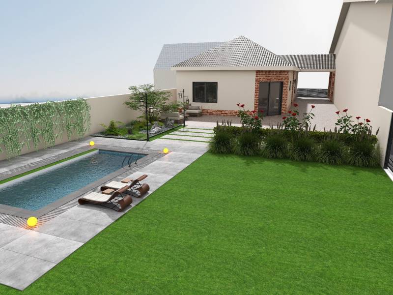 Családi ház Cíferen medencével, terasszal, kerttel és napozóágyakkal.