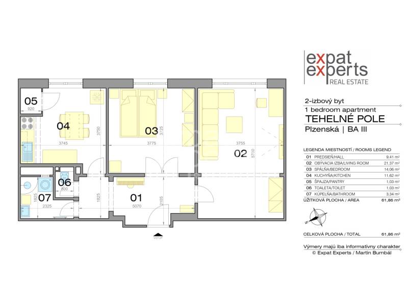 A Pozsonyi Plzeň utcai 2 szobás lakás alaprajza.