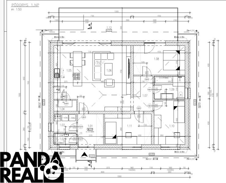 Az első emelet alaprajza a moraváni családi háznak négy szobával.