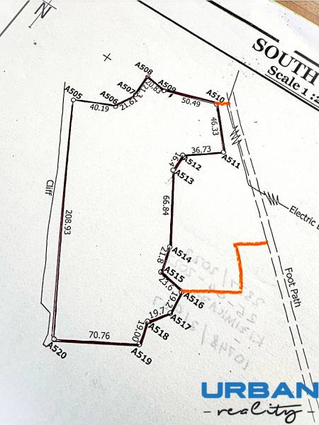 Kizimkazi kereskedelmi célú telek terve, kijelölt határokkal.