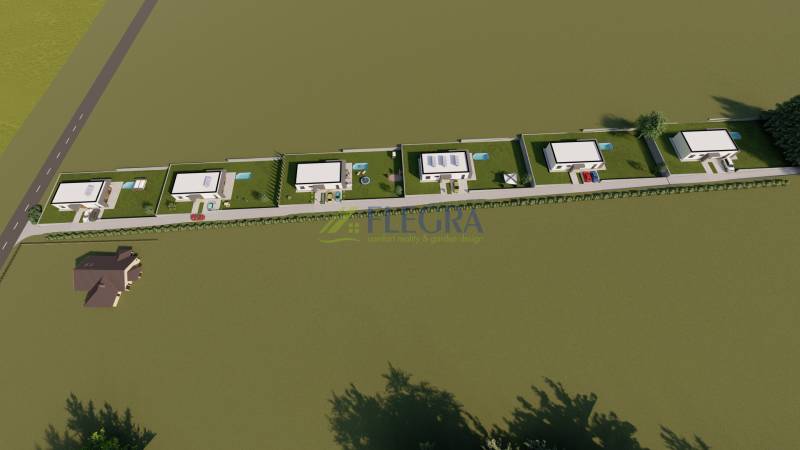 Lakóterületek vizualizációja a Lomnická utcában, Vranov nad Topľou, kerti elemekkel.